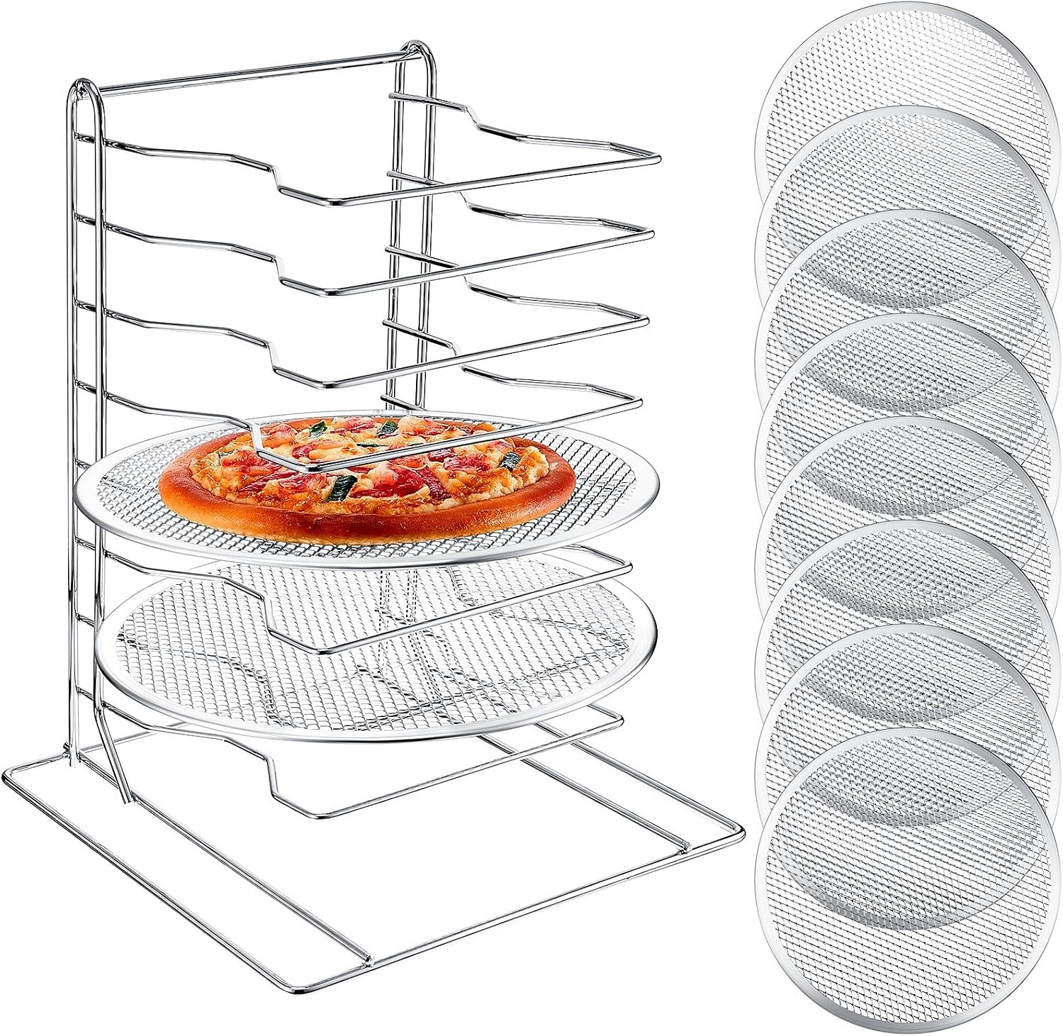 Kitchen Baking Pan Set - Pizza Rack 8 Tiered Stand With