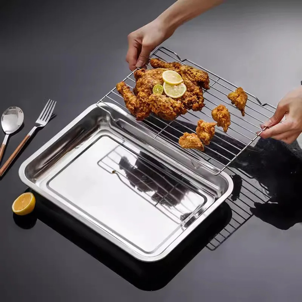 Kitchen Baking Tray Set - Stainless Steel Baking Tray with Cooling
