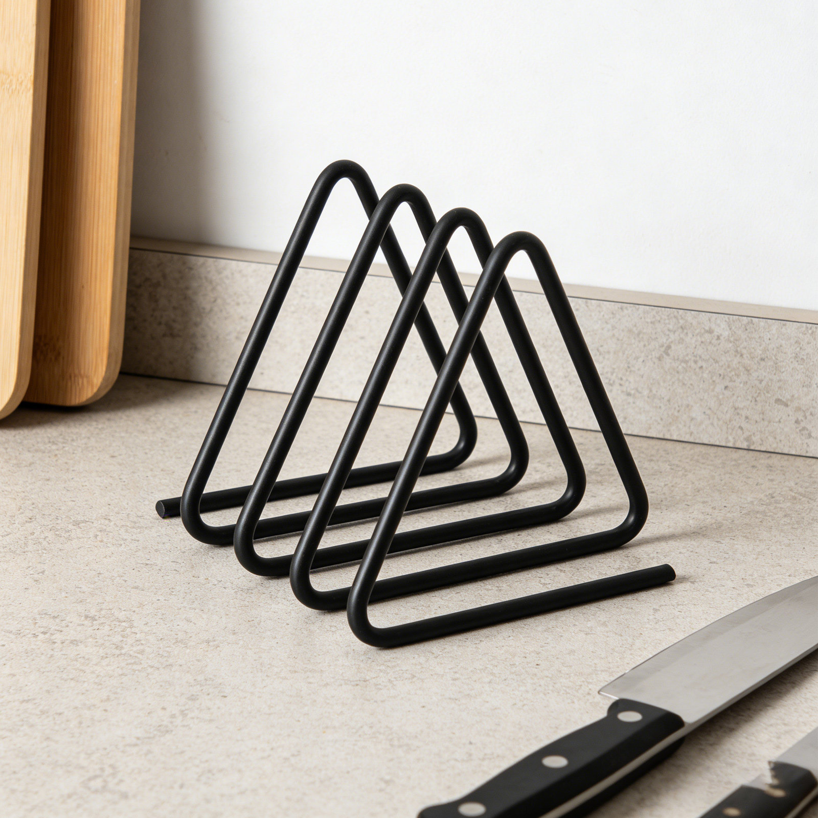 Kitchen With Baking Area - Triangle Cutting Board Holder Black Metal