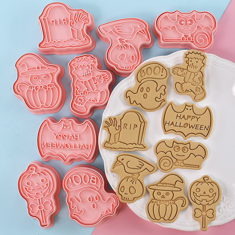 Kitchen Baking Cookies - Halloween Cookie Stamp Cutters 8Pcs Ghost