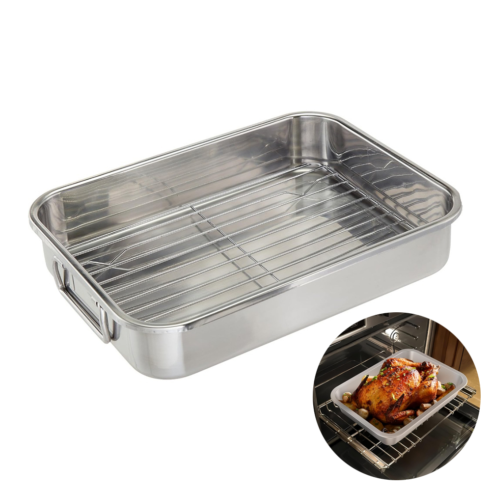 Kitchen Baking Tray Set - 1 Set Stainless Steel Roasting Tin